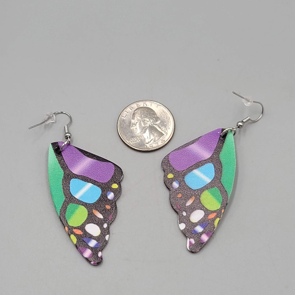 Butterfly Wing Pierced Earrings Multicolor Statement Dangle 2.25"