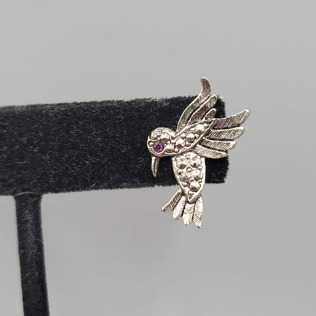 Vintage Avon Hummingbird Pierced Earrings Silver tone Drop 1 in