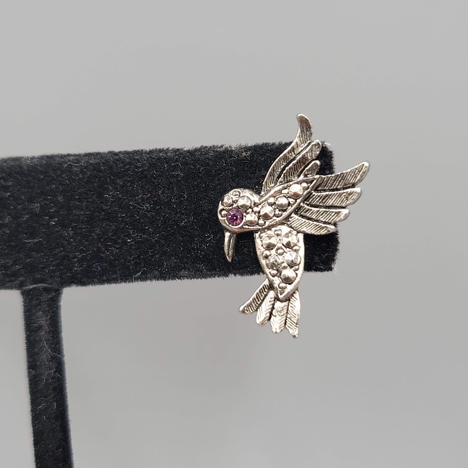 Vintage Avon Hummingbird Pierced Earrings Silver tone Drop 1 in
