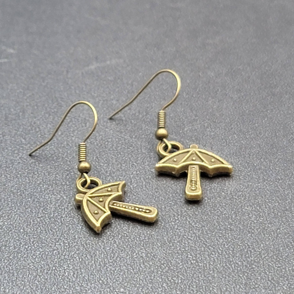 New Umbrella Pierced Earrings Embossed Bronze tone Dangle 3/4"