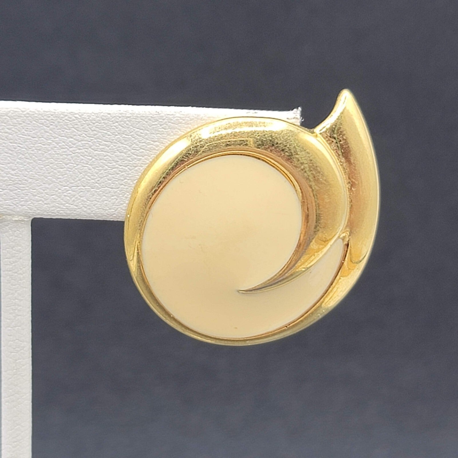 Vintage MONET Clip on Earrings Gold Plated White Enamel Drop 1 3/8"