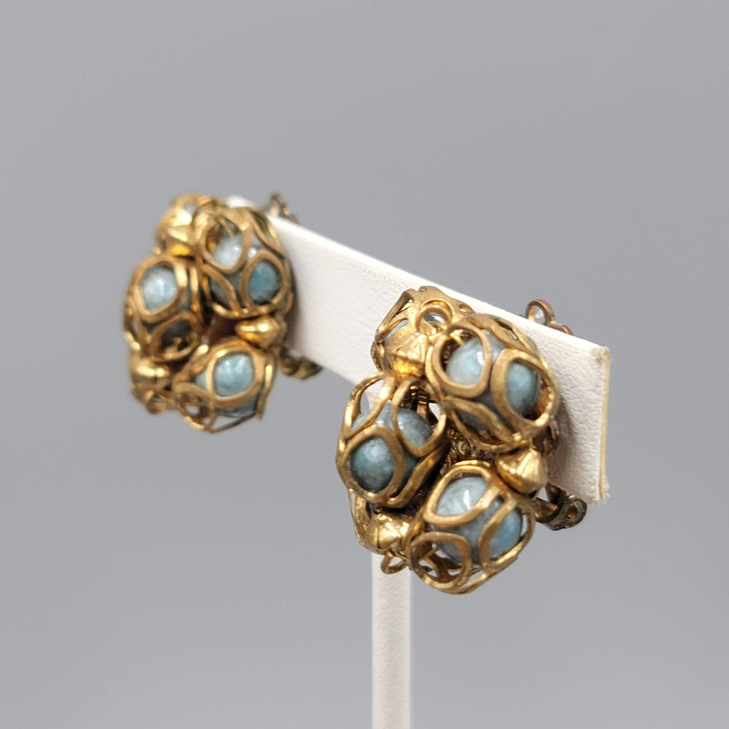 Vintage Clip on Earrings Caged Bead Statement 1 in