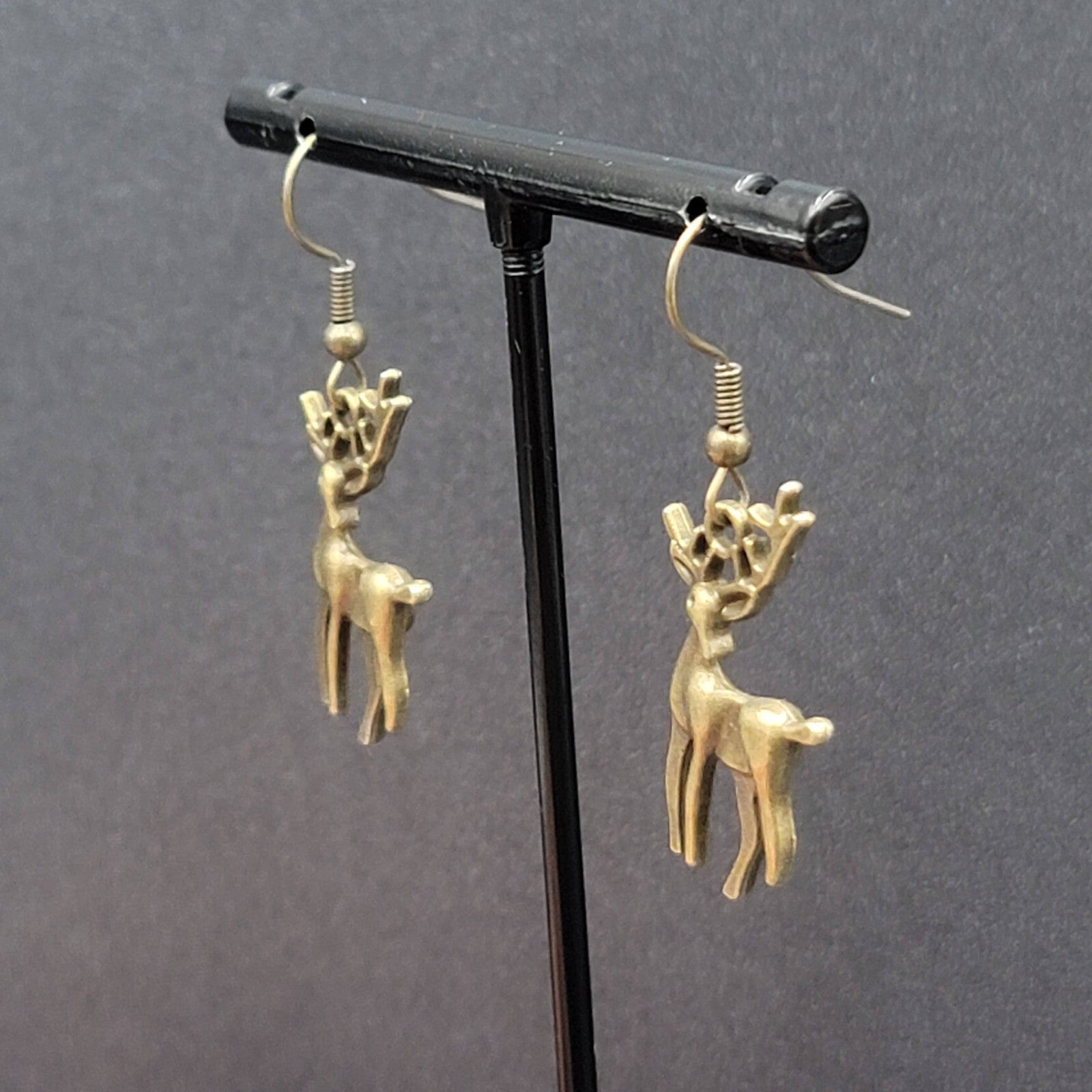 New Deer Pierced Earrings ReindeerBronze tone Dangle 1"