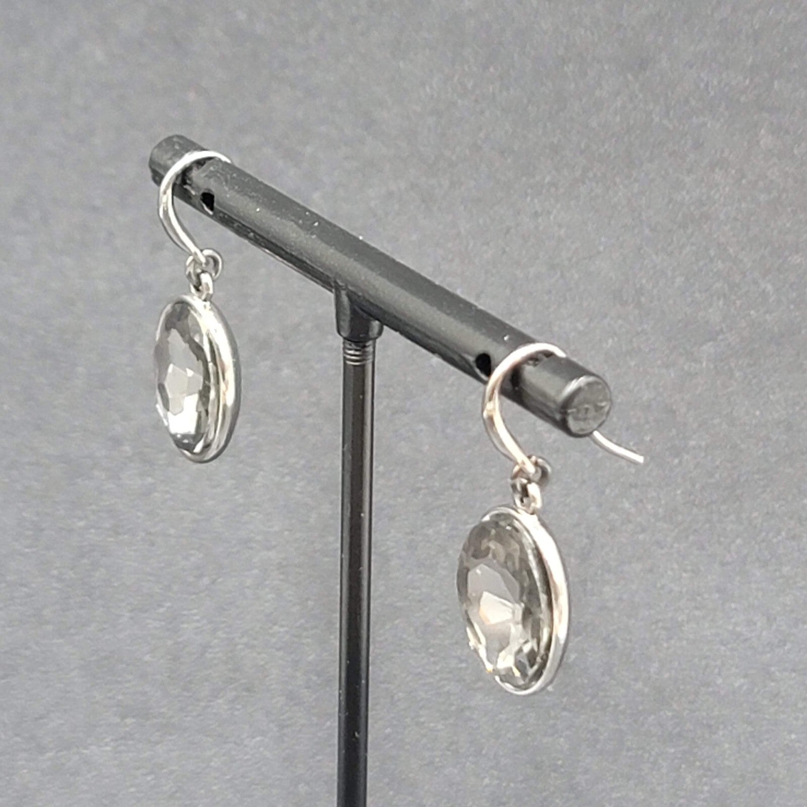 Alfani Pierced Earrings Black Metal Faceted Glass Dangle 5/8"