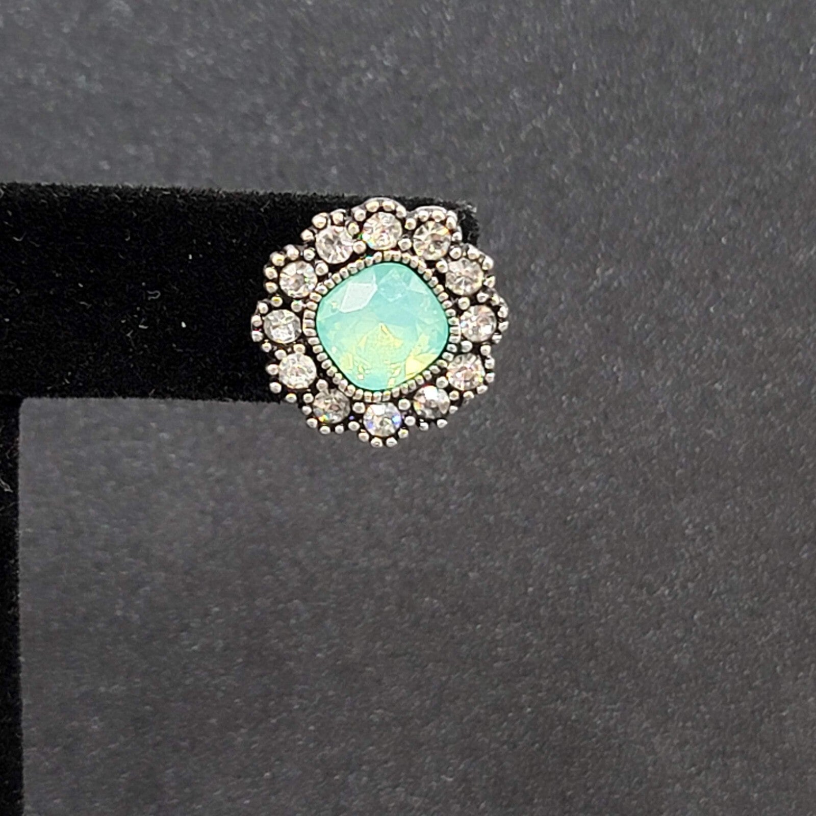 Pierced Earrings Ice Blue Green Clear Rhinestone Studs 5/8"
