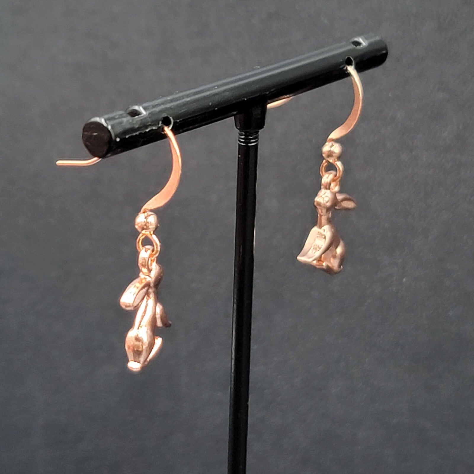 New Bunny Rabbit Pierced Earrings Rose Gold tone Dangle 5/8"