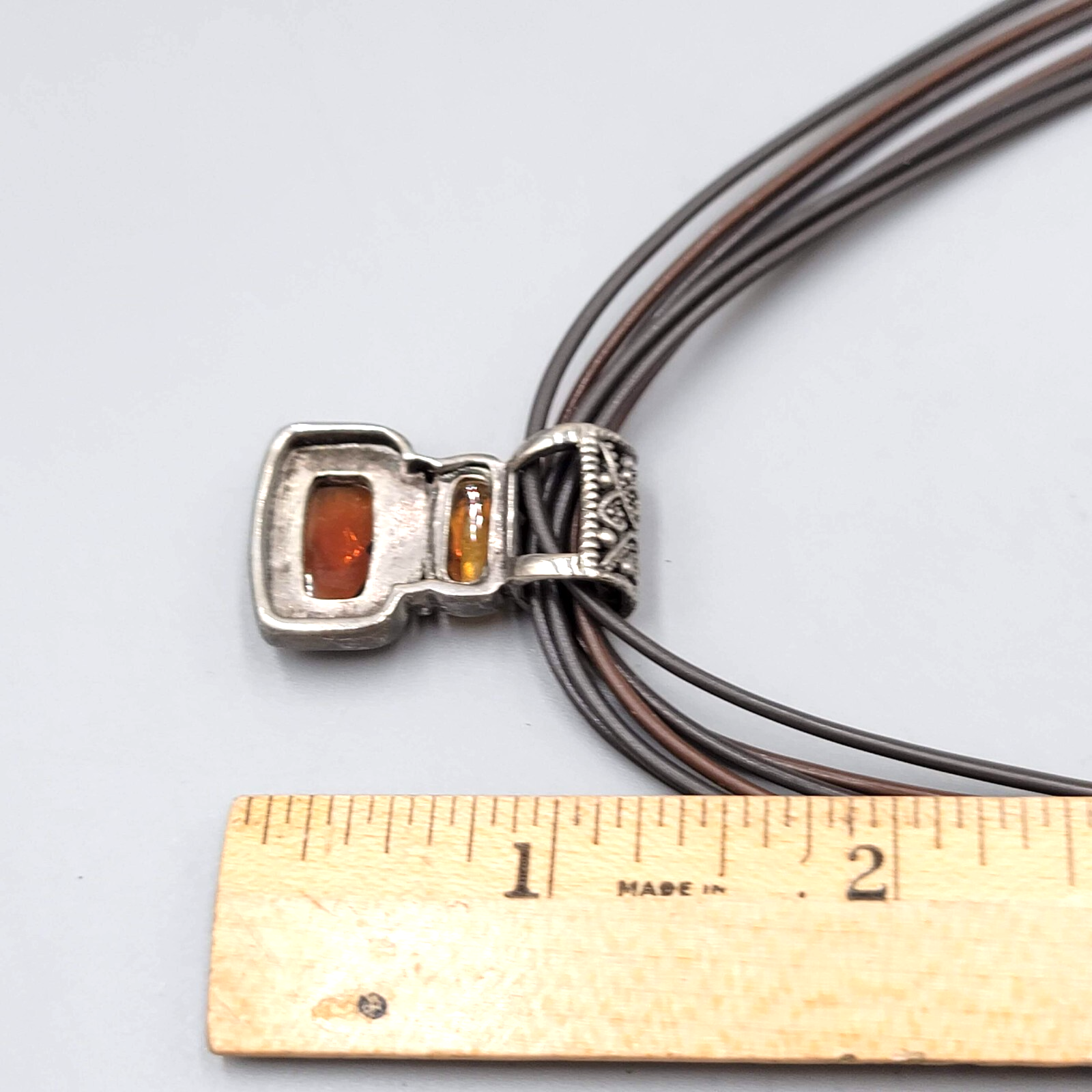 Cookie Lee Necklace Leather Cord Silver tone Orange Pendant 16"+