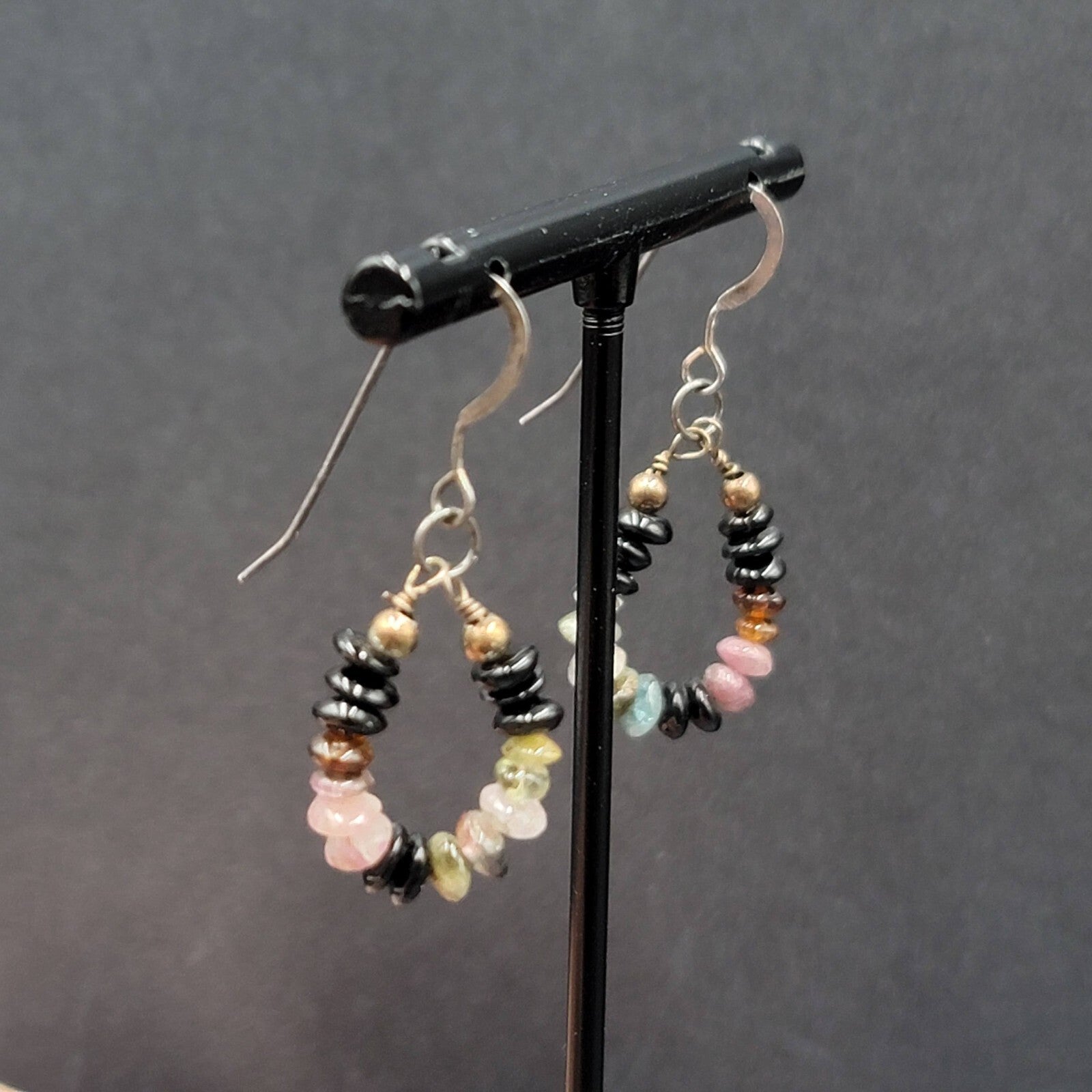 Pierced Earrings Tiny Semi Precious Gemstone Beads Dangle Loop 3/4"