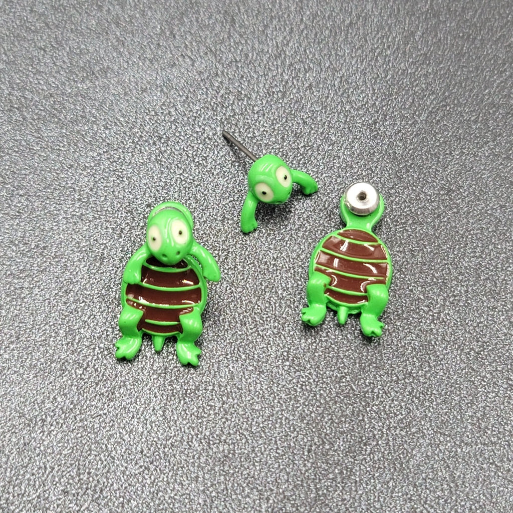 Turtle Pierced Earrings Enamel Enamel Dangle 3/4"
