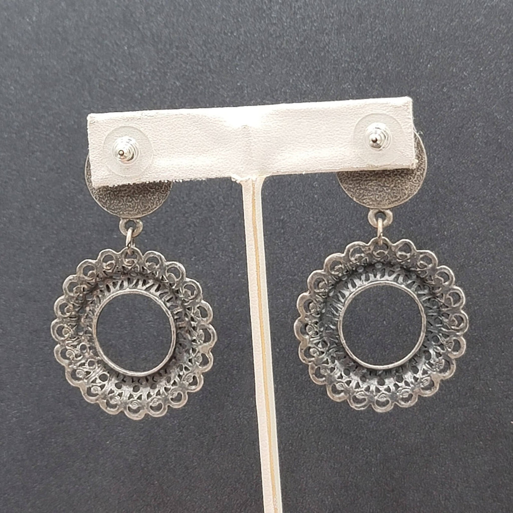 Pierced Earrings Silver tone Faux Acrylic Turquoise Dangle 2 3/8"