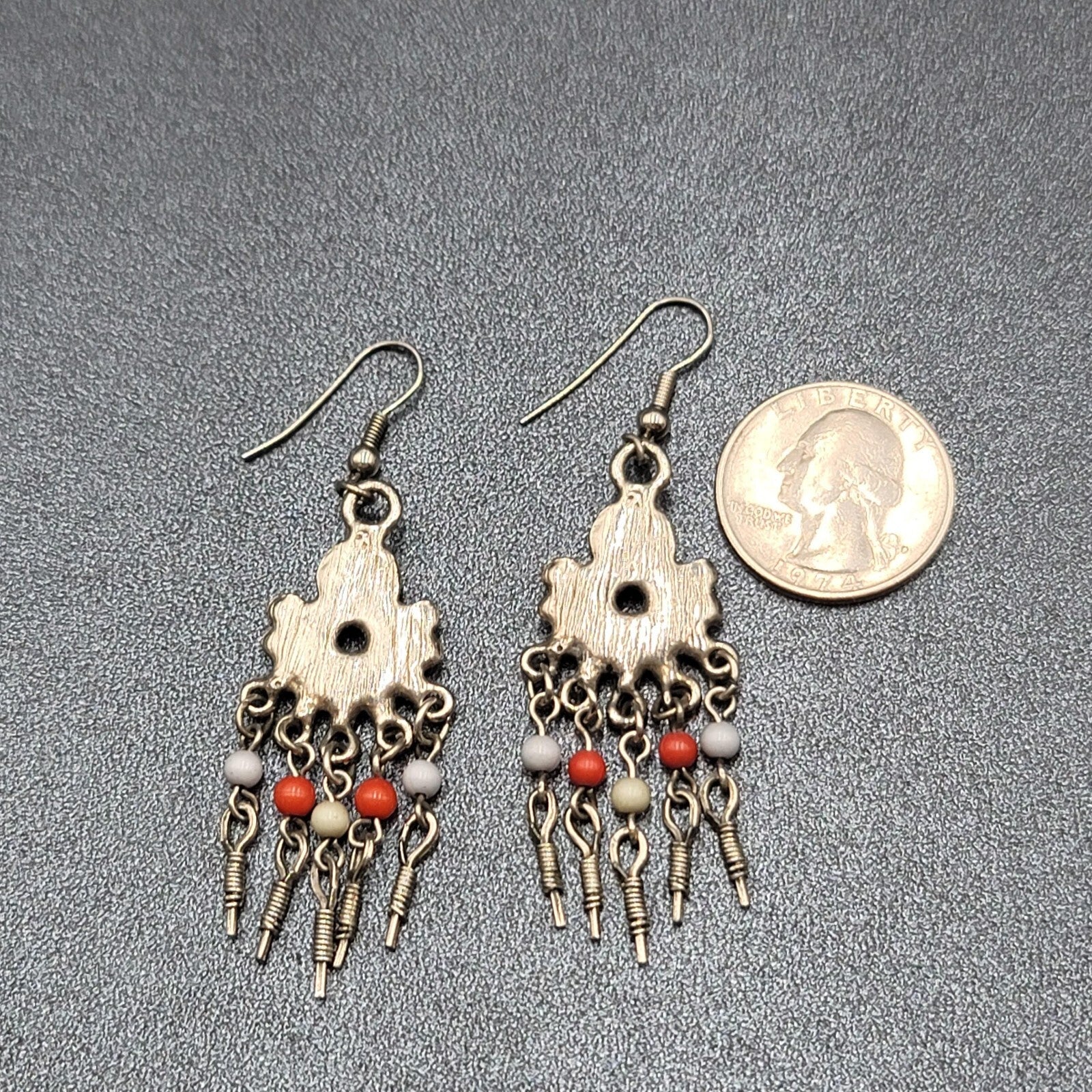 Boho Pierced Earrings Silver tone Beaded Chandelier 2.25"