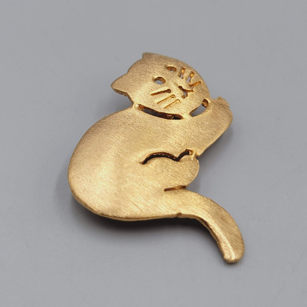 Ultra Craft Signed Cat Pin Gold Tone Brooch Vintage