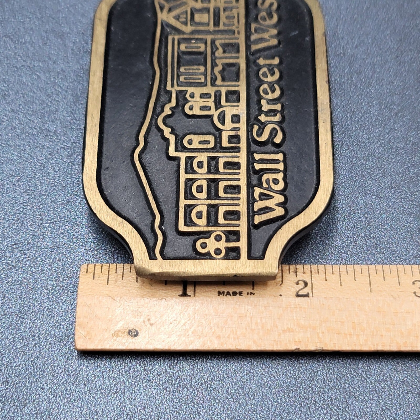 Vintage Solid Brass Belt Buckle WALL STREET WEST 3 1/2" x 2 1/8"