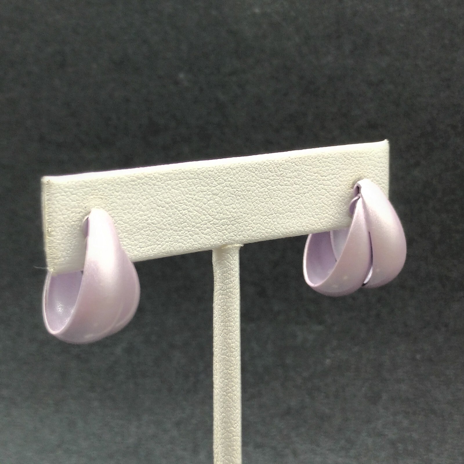 Vintage Pierced Earrings Purple enamel Dual Band Flat Hoop 7/8"