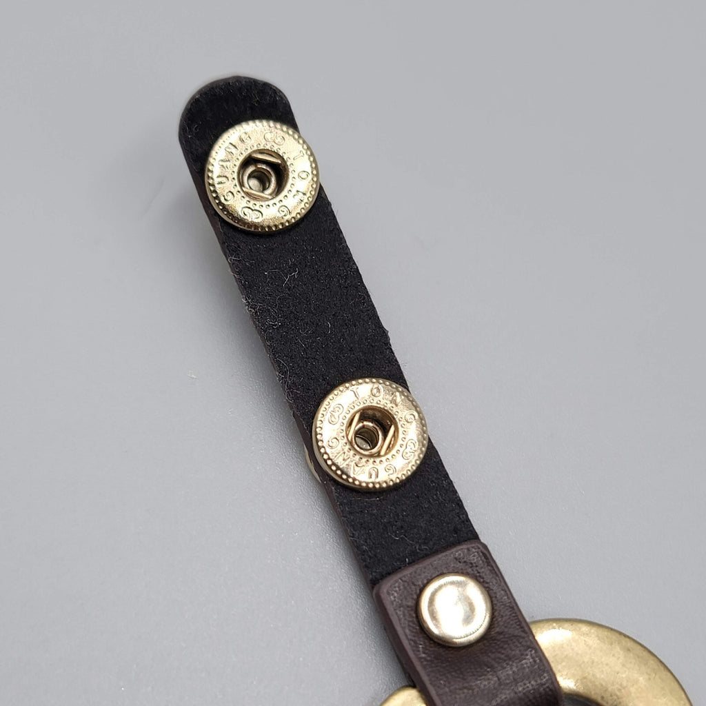 Guang Tong Brown Leather Bracelet Snaps Rhinestones Bronze tone