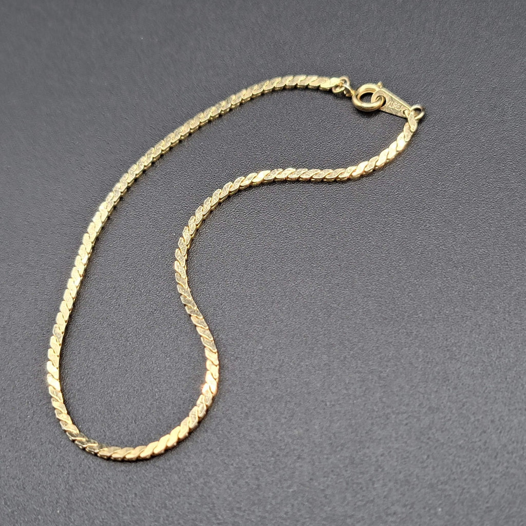 Vintage Anklet Serpentine Chain Ankle Bracelet Gold tone 9"
