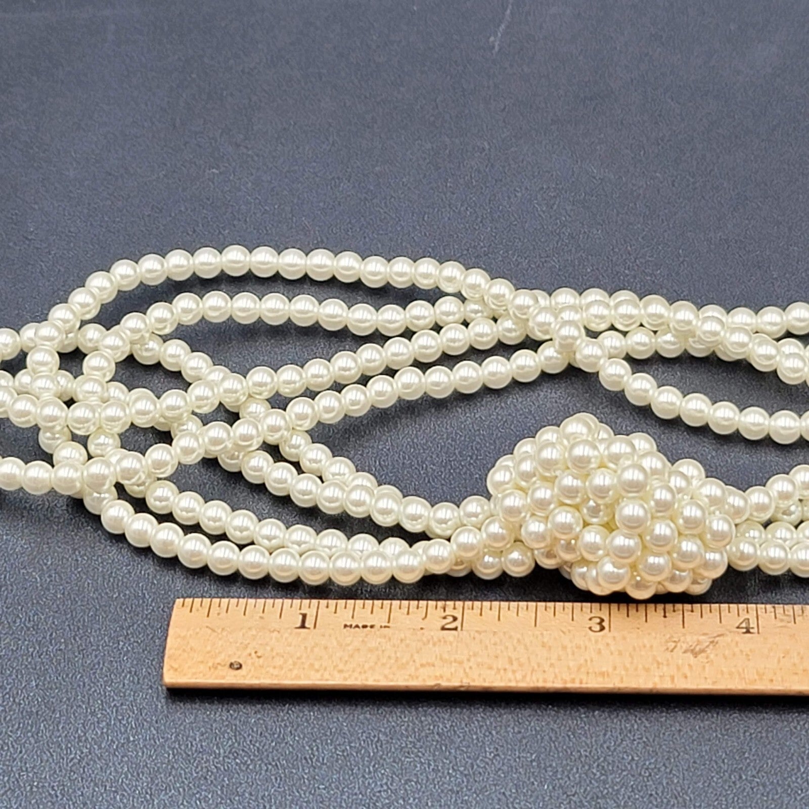 Charter Club Necklace White Faux Pearl Multi Strand Knot Long 28"-30" +6"