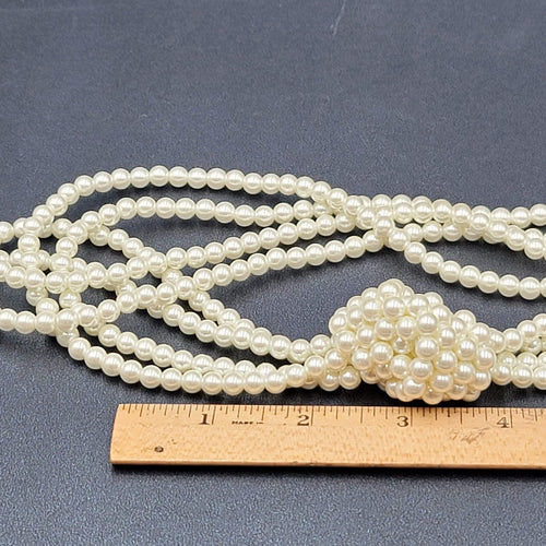 Charter Club Necklace White Faux Pearl Multi Strand Knot Long 28"-30" +6"