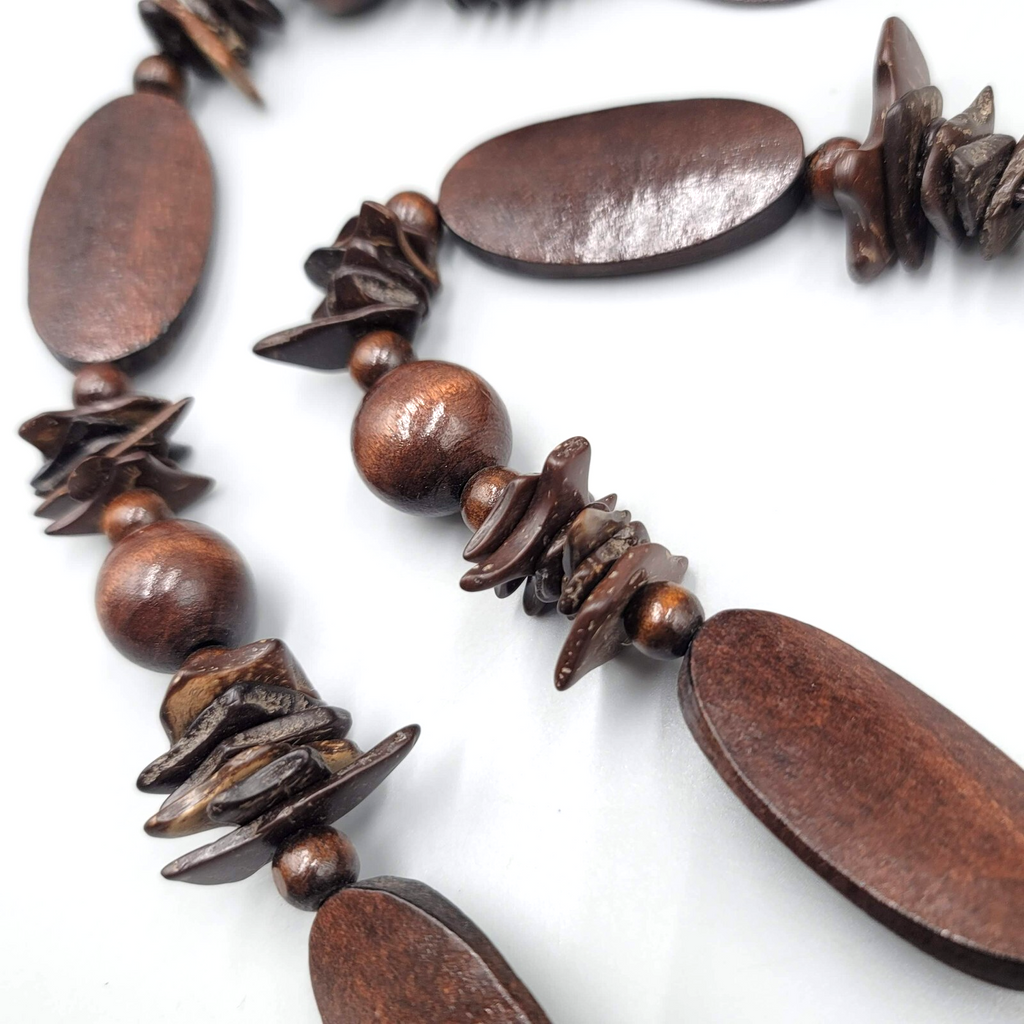 Wood Bead Necklace Possible Belt Adjustable Cord 36"- 40"