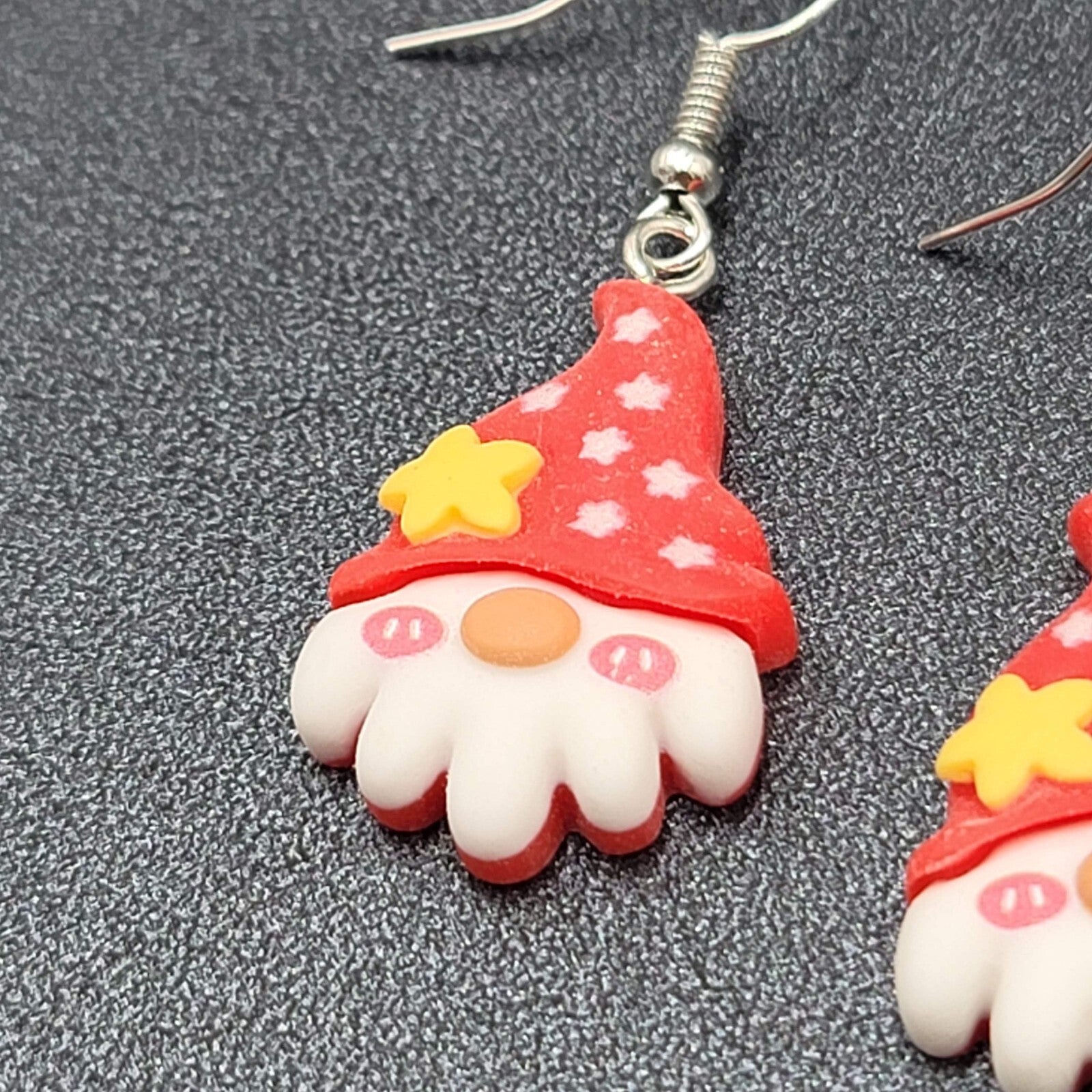 Gnome Christmas Pierced Earrings Puffy 3D Dangle 1 1/8"