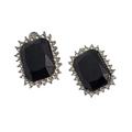 Vintage Faceted Black Glass Clip on Earrings Silver tone 1 in