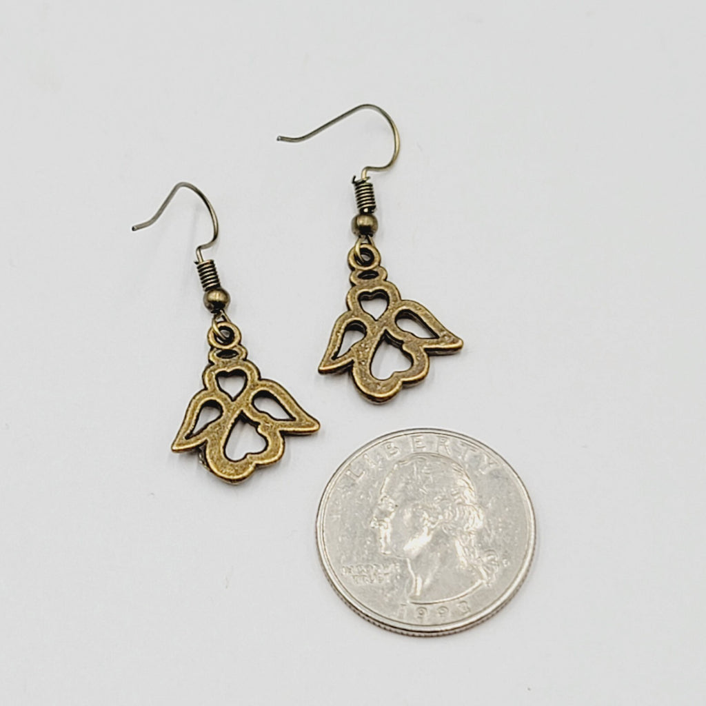 New Infinity Heart Angel Pierced Earrings Bronze tone Dangle 3/4"
