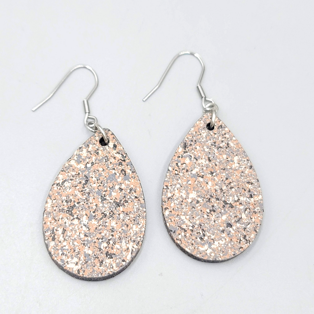 Speckle Teardrop Pierced Earrings Gray Brown Black Dangle 1.5"