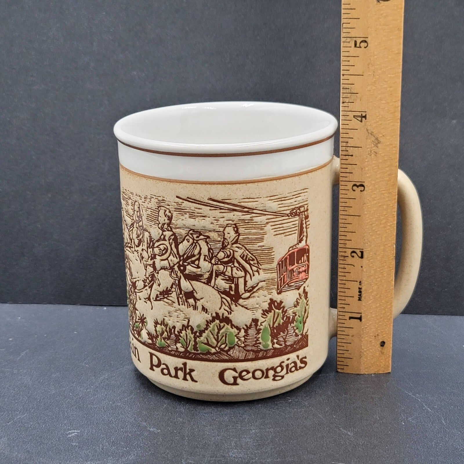 Vintage Stoneware Coffee Mug Georgias Stone Mountain Park Made in Japan Embossed
