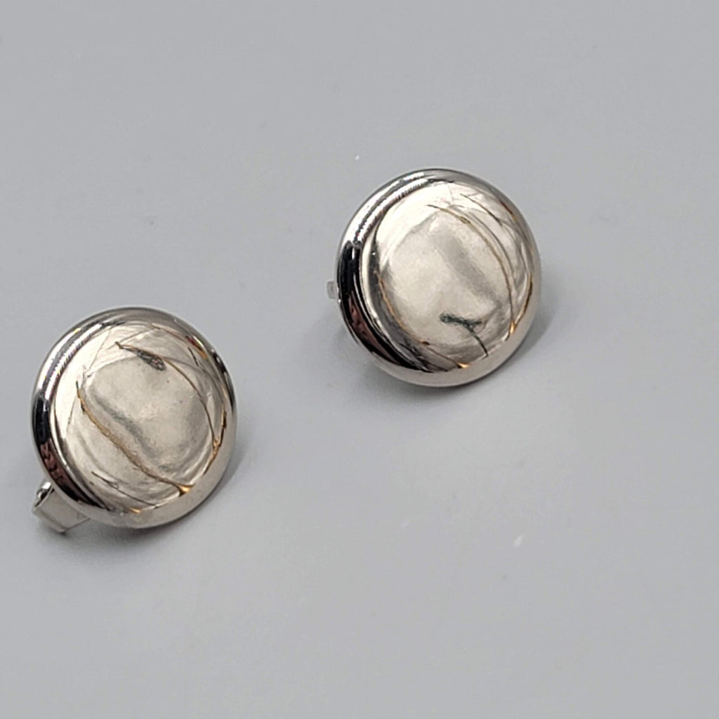 Vintage Silver tone Clip on Earrings High Polish Round Studs 5/8"