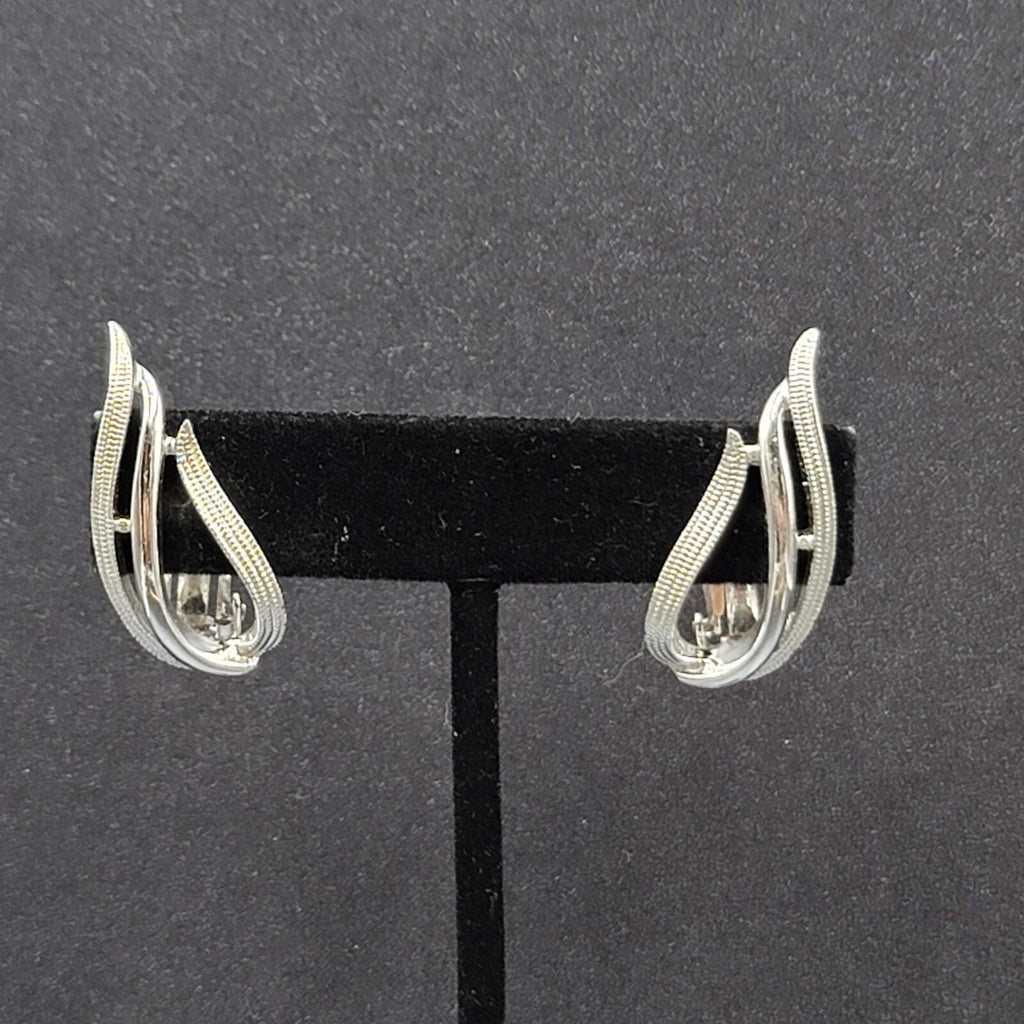 Vintage Sarah Cov Clip on Earrings Open Work Silver tone Climber 1.25"