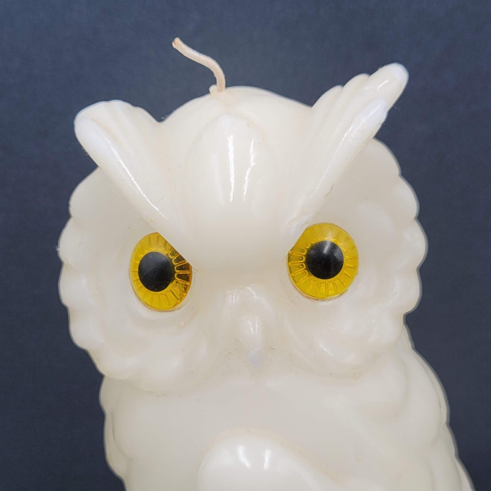 Vintage Wax Owl Candle Large Carved White Unburned 9"