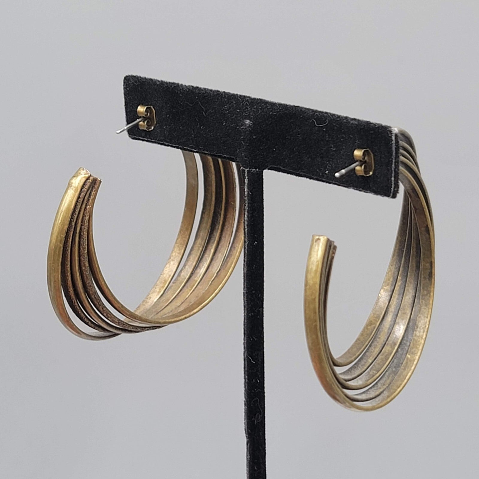 Bronze tone Multi Hoop Pierced Earrings Large Statement 2 1/8"