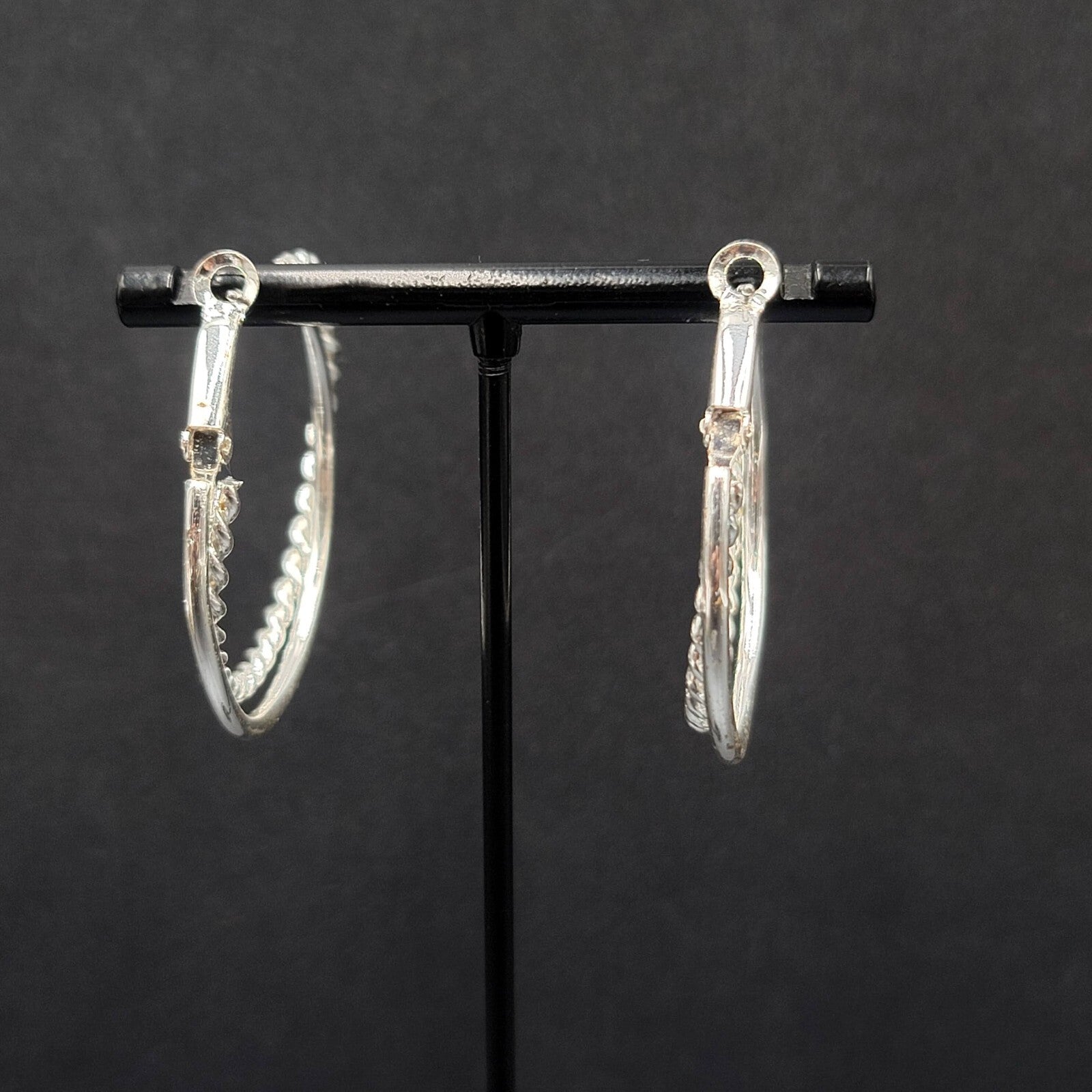 Pierced Earrings Silver tone Double Twist Hoops 1 5/8"