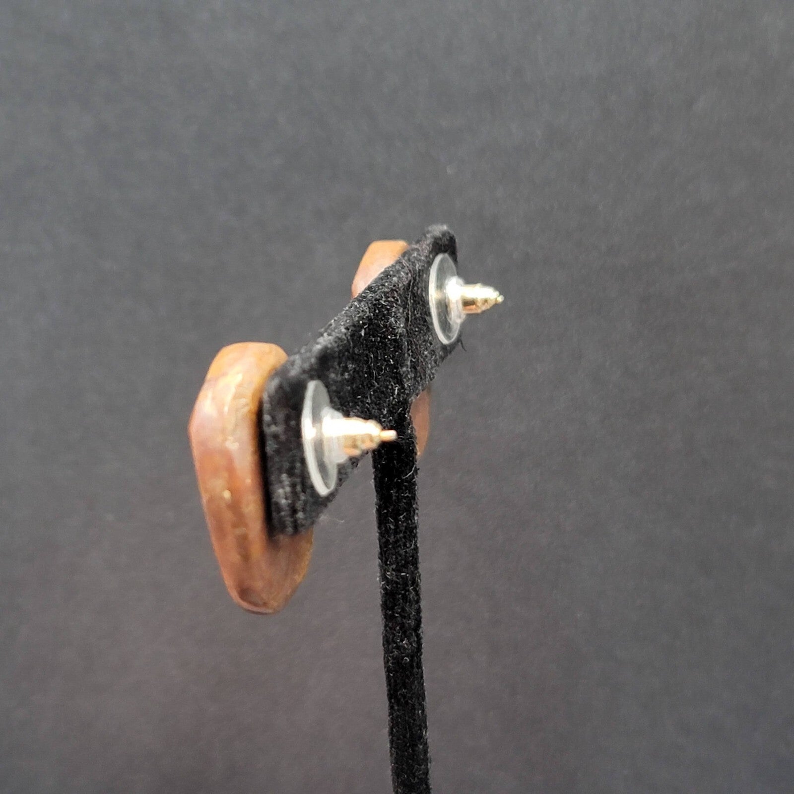 Vintage Pierced Earrings Brown Stone Oval Drop 1"