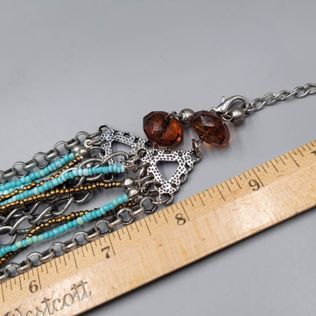 Blue Seed Bead Silver tone Chains Necklace 6 Strand 18"-20"