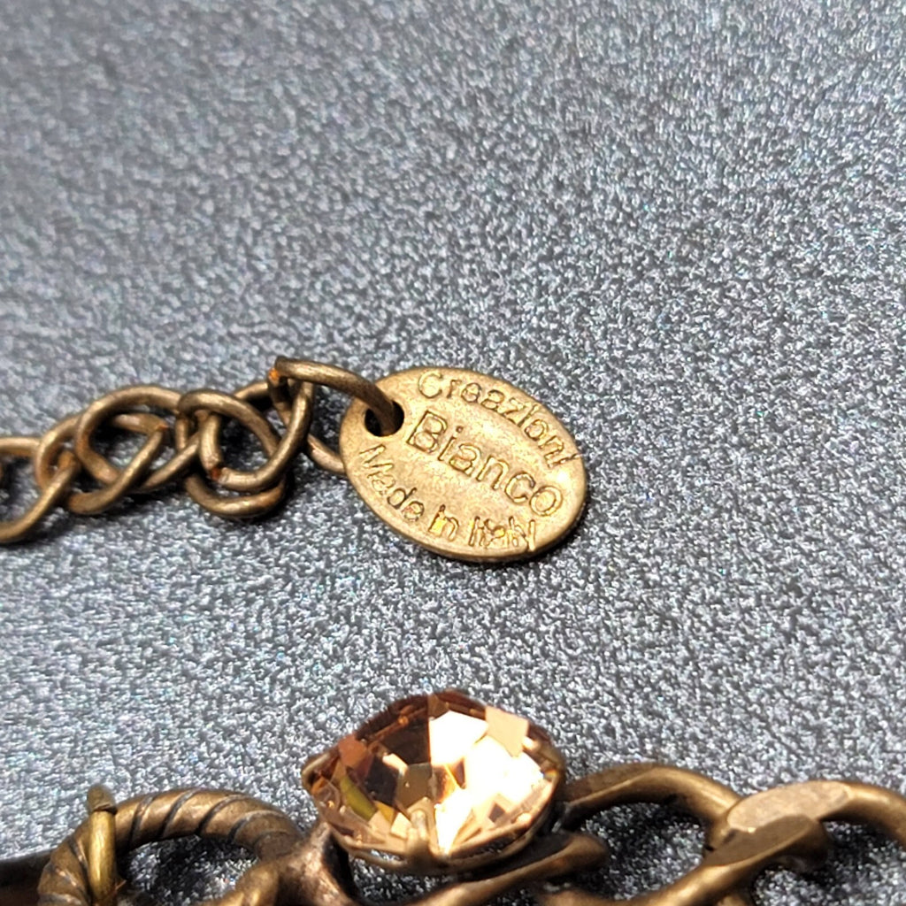 Creazioni Bianco Italy Bead Y Drop Necklace Bronze tone Chain 18-21" + Drop