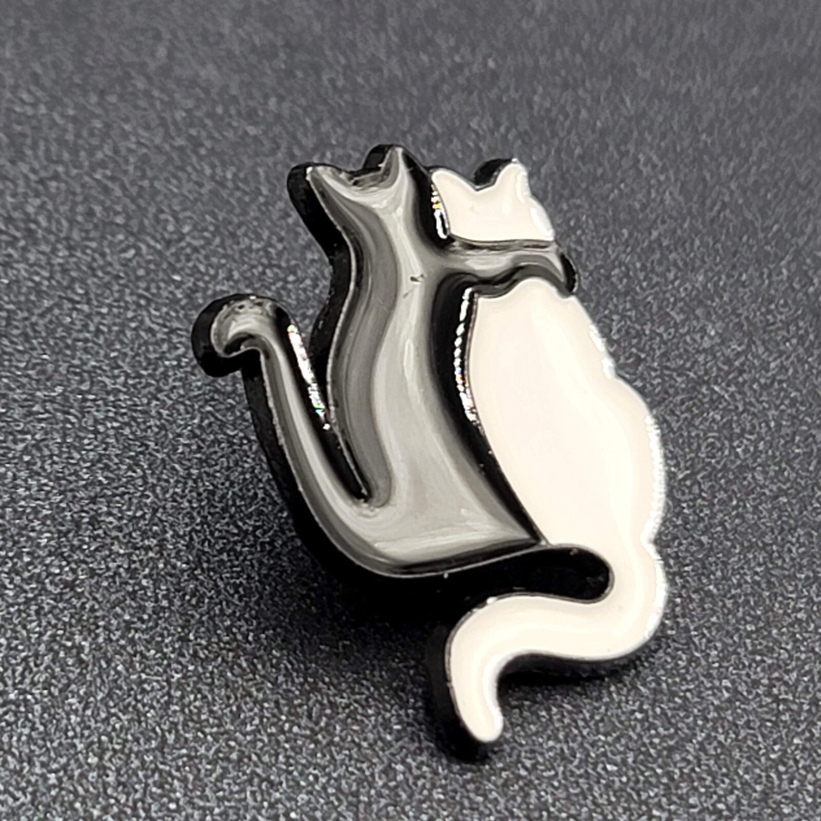 Black Cat White Cat Enamel Lapel Hat Pin Friends Lovers Hug  1 1/8"