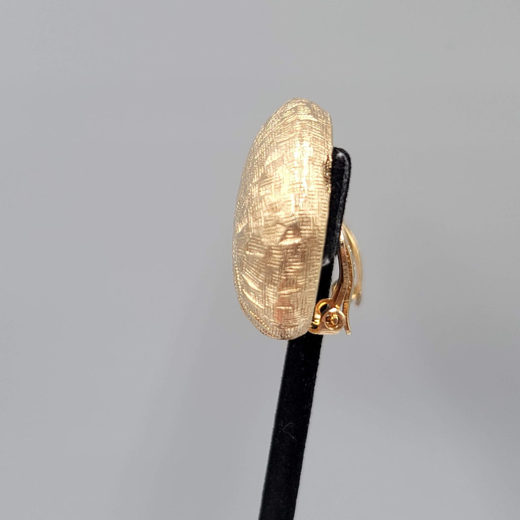 Vintage Castle Cliff Clip on Earrings Large Textured Gold tone Dome 1.25" Heavy