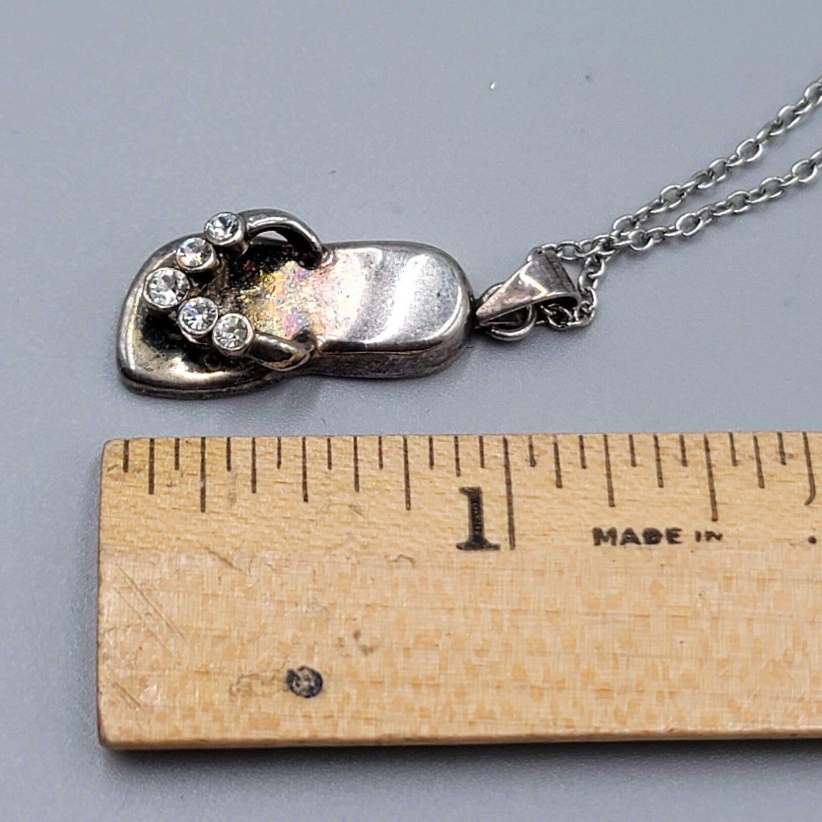 Rhinestone Flip Flop Sandel Necklace Silver tone 16"-18"