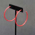 Pierced Earrings Red Enamel over Metal Large Skinny Hoops 2"