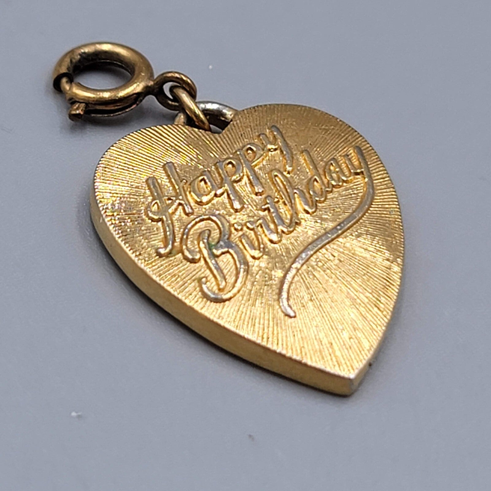 Vintage Dangle Happy Birthday Heart Charm w Clasp Gold tone  1"