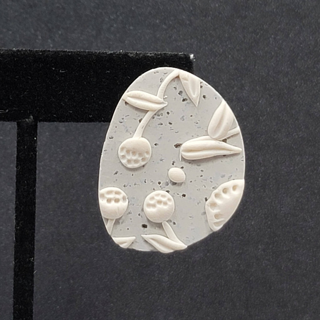 Pierced Earrings Gray White Polymer Clay Drop 1.5"