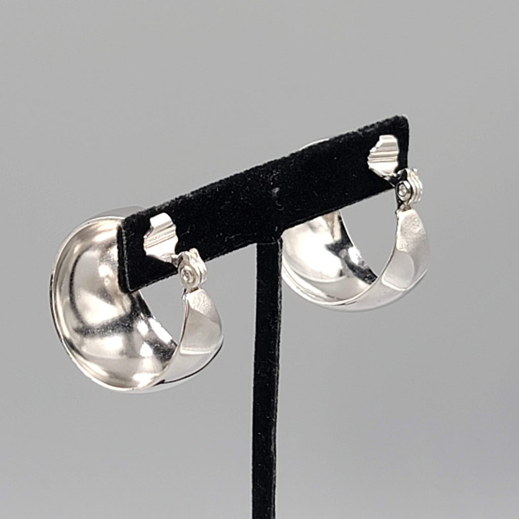 Vintage Monet Wide Hoops Clip on Earrings Silver tone 1.25 in