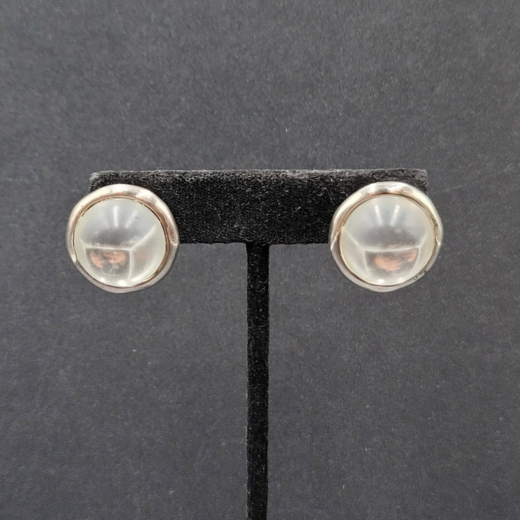 C Stein Pierced Earrings Silver tone Acrylic Frosted Dome 7/8"