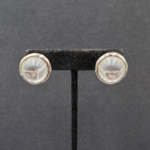 C Stein Pierced Earrings Silver tone Acrylic Frosted Dome 7/8"