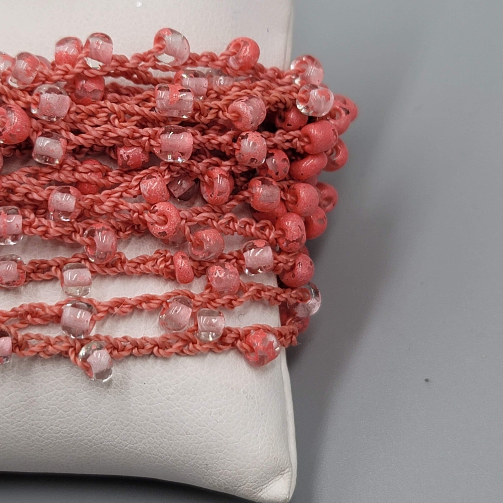 Mauve Pink Bracelet Glass Seed Bead Thread Button Closure 7"