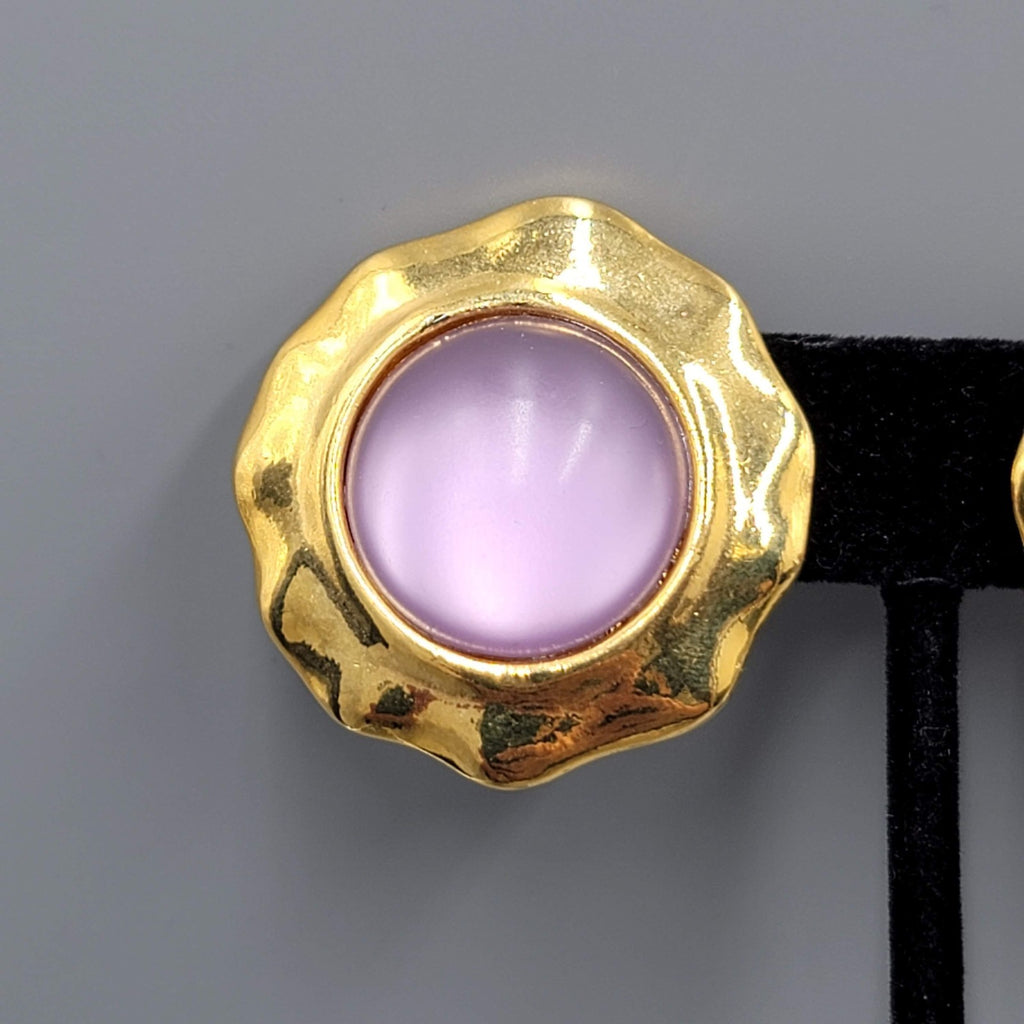 Vintage Moonglow Purple Clip on Earrings Gold tone 1.25"
