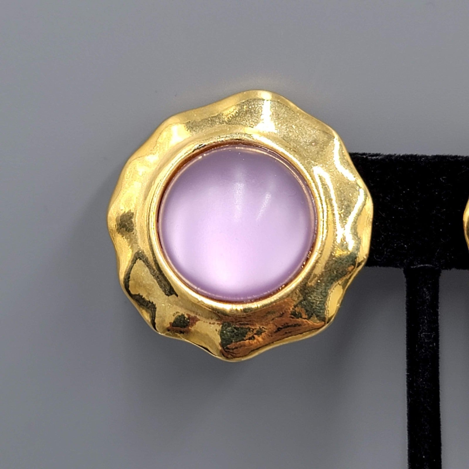 Vintage Moonglow Purple Clip on Earrings Gold tone 1.25"