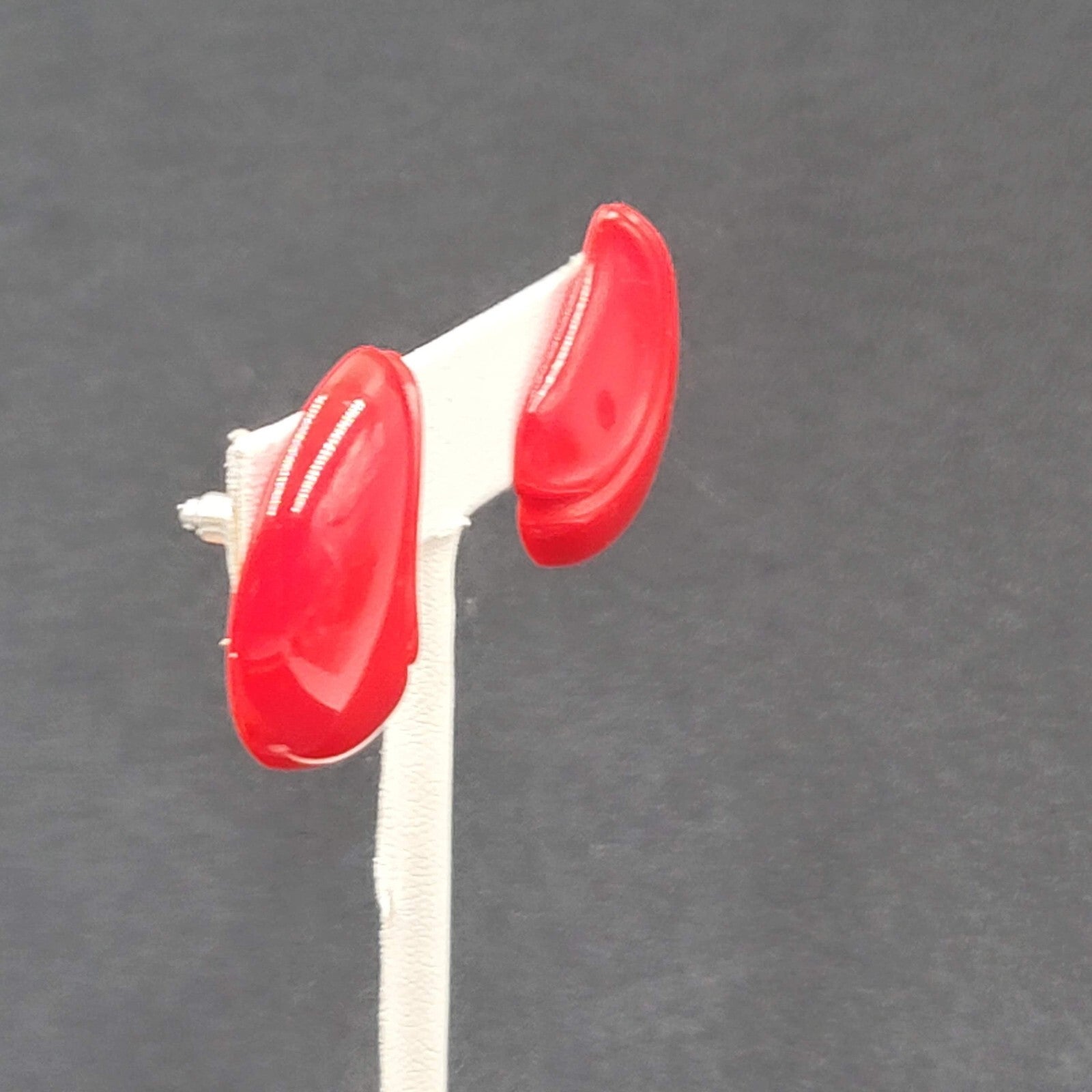 Vintage Pierced Earrings Red Acrylic Drop  1"