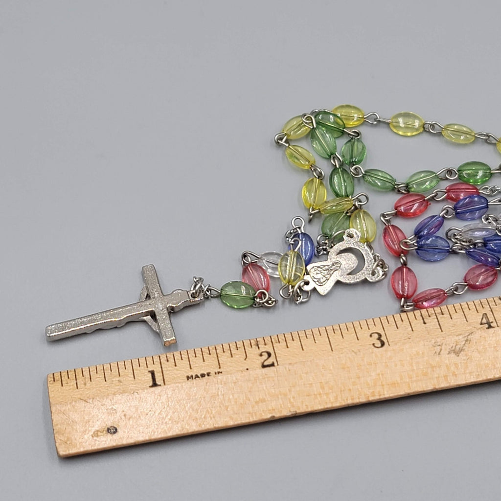 Catholic Rosary Crucifix Multicolor Translucent Plastic Beads Silvertone